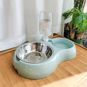 3'ü 1 Arada Evcil Hayvan Besleme İstasyonu Paslanmaz Çelik Köpek Kedi Mama Kabı, Küçük ve Orta Boy Evcil Hayvanlar için Otomatik Su Sebili ile - Product Image 1