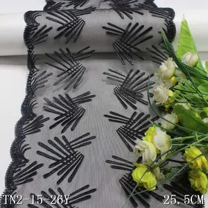 26cm schwarze Tüll blume Stickerei Spitzen besatz Voile Stretch Spitzens toff für Frauen Kleid