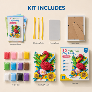 Wholesale 3D Air Dry Clay Art Kit DIY Flamingo Relief Painting <b>Craft</b> Set with Frame OEM Custom <b>Kids</b> Toy - Product Image 2