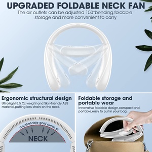 Nouveau design, ventilateur de cou portable sans pales, rechargeable, électrique, à affichage numérique LED, pliable, pour l'extérieur, avec trois vitesses - Product Image 2