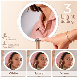 Specchio da Trucco LED Magnetico da Tavolo con Rotazione a 360° e Luminosità Regolabile, Specchio di Bellezza con Sfera Magnetica - Product Image 1