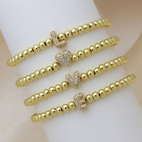 Bracelet à perles bulles lettres couleur or avec zircon pour femme, bijou tendance, vente en gros
