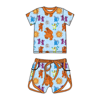 Ensemble tendance 2 pièces pour bébés filles, impression personnalisée, vente en gros, ensemble de vêtements à manches courtes en toile, style motard