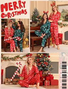 Conjunto de Pijama de Seda de Manga Longa Feminina Soft Button Down Thermal PJ para Dia dos Namorados e Natal - Product Image 6