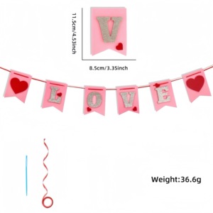 Bandera de Fieltro Desechable Hecha a Mano, Portátil, Ecológica, con Estampado de San Valentín, Estilo Lindo, Te Seré Mío, Guirnalda Roja y Rosa - Product Image 4