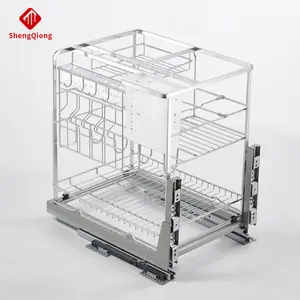 Cesta De Tempero Shengqiong Pull Basket Armário De Cozinha 304 Gaveta De Aço Inoxidável Spice Armário De Cozinha Cesta De Tempero