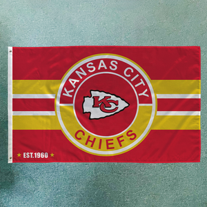En stock toutes les équipes de football drapeau 3x5ft haute qualité conception personnalisée 100% polyester sports Nfl Kansas <span class=keywords><strong>City</strong></span> Chiefs bannières - Product Image 2