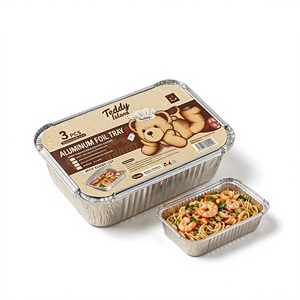 Disposable 1200ml Aluminum Foil Square Tray With Paper Lid 3Pcs Set BBQ Oven Takeaway Food Foil <strong>Container</strong> - Product Image 1