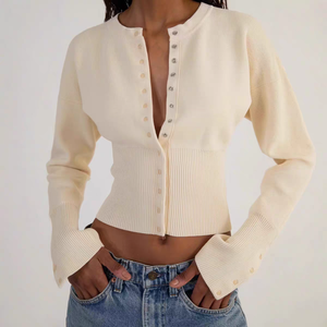 <span class=keywords><strong>Pull</strong></span> en tricot côtelé pour femme à manches longues avec logo personnalisé - Product Image 1
