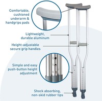 BLISS 300 LBS Béquilles sous-aisselles en alliage d'aluminium pour adultes et personnes âgées, réglables, légères, hauteur ajustable, pour pied cassé ou cheville blessée