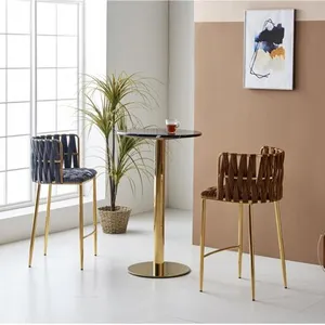 Taburete moderno de Bar para tapicería, mueble de cocina de terciopelo con marco de acero inoxidable, de alta calidad para el hogar