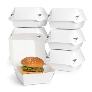 Eco Restaurant Food Recyclable Flip Lid Oil-Proof Disposable White Hamburger Box For Paper Take-Out Boxes