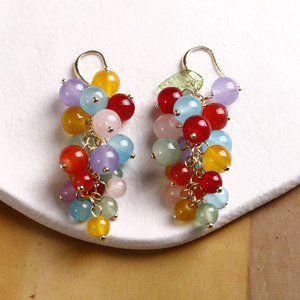 Boucles <span class=keywords><strong>d</strong></span>'oreilles pendantes en perles de verre faites à la main, motif <span class=keywords><strong>raisin</strong></span> coloré, pour femmes, nouveau style ethnique rétro tendance, longues attaches, boucles <span class=keywords><strong>d</strong></span>'oreilles fruits sucrés - Product Image 2