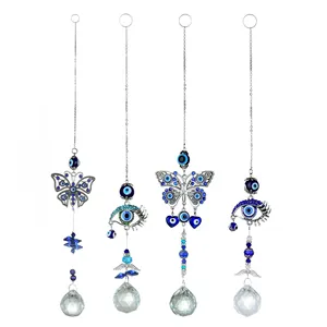 Metall Wand kunst Amulett Glücksbringer Prisma Schmetterling Türkisch Evil Eye Glas Sun Catcher Windspiel Garten Ornamente