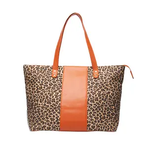 Custom Leopard Tote with Brown PU for Women Everyday Shoulder Bag with Zipper Closure On the Go Travel Purse DOM106405