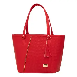 Bolso Tote Rojo de PU para Mujer, Modelo M3848, con Cierre de Cremallera y Diseño de Borlas, Estilo Moderno para Todas las Temporadas - Product Image 1