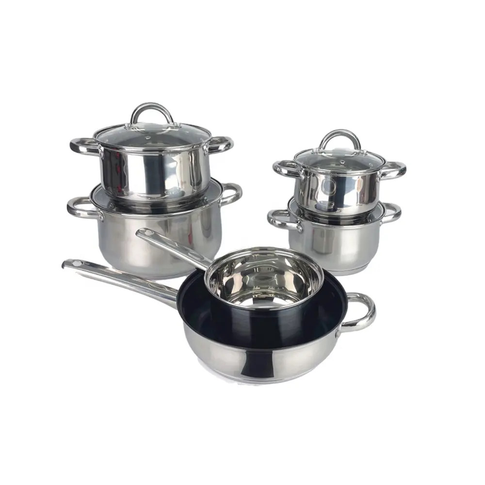 10Pieces Stainless Steel Stock Pot Large Cooking Pot Set With Glass Lid 24cm Stock Soup Pot Cookware Set