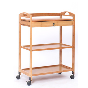 <b>Bamboo</b> Mobile Storage Cart 3 Tier With Wheels Kitchen Organizer Eco Friendly Rack For Food Tea And Beauty Use - Product Image 5