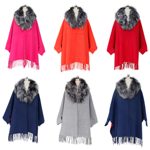 Best Supplier Wholesale <strong>Women</strong> Knitted <strong>Shrugs</strong> Advanced Fabric Long Woolen <strong>Shrug</strong> With Fox Fur Collar - Product Image 6