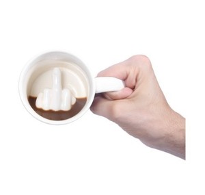 Caneca de cerâmica com design criativo para café e leite, caneca de cerâmica com capacidade de 100-200ml, caneca de dedo médio branco estilo novidade - Product Image 1