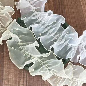 Vente directe d'usine, dentelle plissée en <span class=keywords><strong>organza</strong></span> perlée faite à la main de 11 cm, accessoires pour vêtements avec bordure en miroir et motif floral - Product Image 6