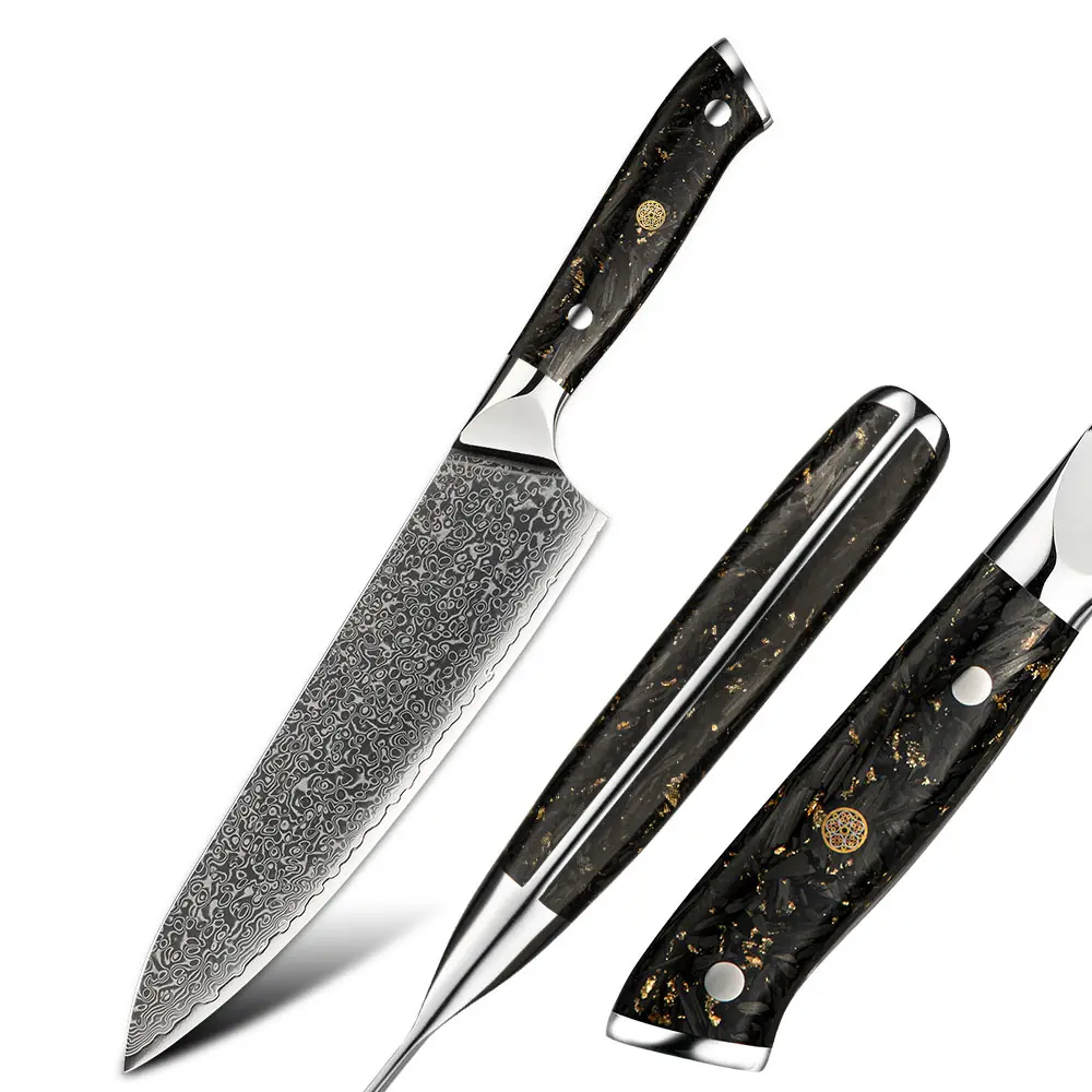 ידית סיבי פחמן ענבר vg 10 סכין שף יפנית מקצועית למטבח סכין שף דמשק סכין שף
