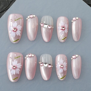 Precio de Fábrica, Uñas Postizas Rosadas Hechas a Mano, 10 Piezas, Uñas Acrílicas Almendradas, Uñas 3D Personalizadas, Uñas Artificiales Completas - Product Image 1