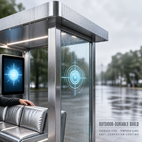 Abri de bus en acier galvanisé prêt à être expédié, design moderne avec écran d'information numérique pour les projets de transport public.