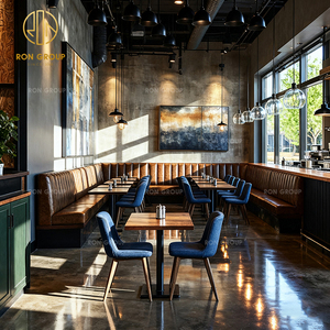 Sofá <span class=keywords><strong>Vintage</strong></span> <span class=keywords><strong>para</strong></span> Cafetería, Muebles de Cuero y Madera <span class=keywords><strong>para</strong></span> Restaurante de Comida Rápida, Mesa con Sillas <span class=keywords><strong>para</strong></span> Cafetería Comercial - Product Image 2