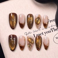 Ongles à presser en acrylique PMMA faits main, courbe 3D, forme amande moyenne, style français, pour mariée, couvrance totale, réutilisables, 10 pièces