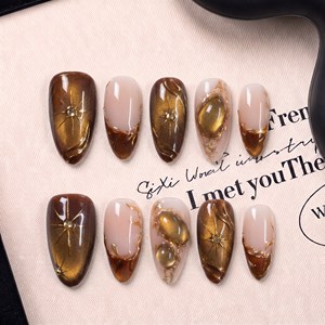 <span class=keywords><strong>Uñas</strong></span> Postizas Acrílicas PMMA Hechas a Mano con Curva 3D Almendrada Francesa Mediana para Boda, Cobertura Completa, Reutilizables, 10 Piezas - Product Image 1