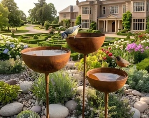 Mangeoire à oiseaux d'extérieur robuste sur pied, facile à nettoyer, design premium, en acier Corten, station d'alimentation pour oiseaux - Product Image 3