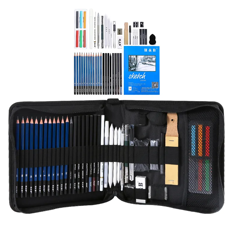 Set Pensil Arang dan Pensil Pastel, 49Pcs Pensil Seni Menggambar Sketsa Pensil