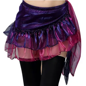 Terbaru Belly Dance Reflective Brilliant Ruffles Wrap Waist Hip Scarf Skirt