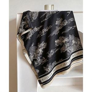 Écharpe-châle en cachemire épaisse et longue, jacquard double face, motif paysage d'hiver, luxe, pour femme, vente en gros - Product Image 4