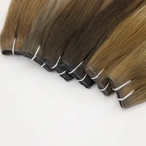 Double Drawn Lace Weft Straight Ombre Balayage Natural Russian 100% Human Hair Clip Ins Hair Extension