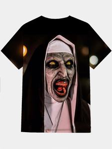 <span class=keywords><strong>T</strong></span>-<span class=keywords><strong>Shirt</strong></span> da Uomo in Maglia Larga Casual con Stampa Grafica 3D Digitale di Halloween, Suora e Film <span class=keywords><strong>Horror</strong></span>, Manica Corta, 100% Poliestere - Product Image 6