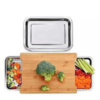 Planche à découper de cuisine coulissante en bois avec plateau en acier inoxydable, épaisseur 3,2 cm, design carré, pour légumes, cuisine occidentale, steaks