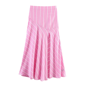 High Waist <b>Striped</b> A-Line <b>Midi</b> <b>Skirt</b> With Front Slit For Women - Product Image 1
