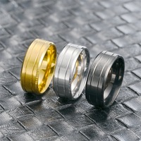 Großhandel New Fashion 8MM Silber Gold Schwarz Breite Mittel rille Frosted Herren Edelstahl Ring Modeschmuck