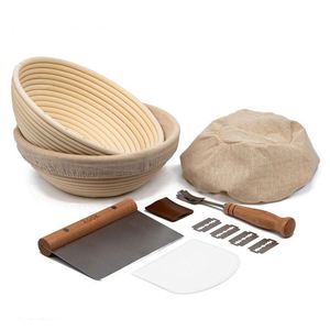 Juego de <span class=keywords><strong>2</strong></span> cestas de mimbre redondas para servir pan, cesta de mimbre con asa, cesta ovalada larga para pan, forma de pan, recipiente para masa de masa madre - Product Image 1