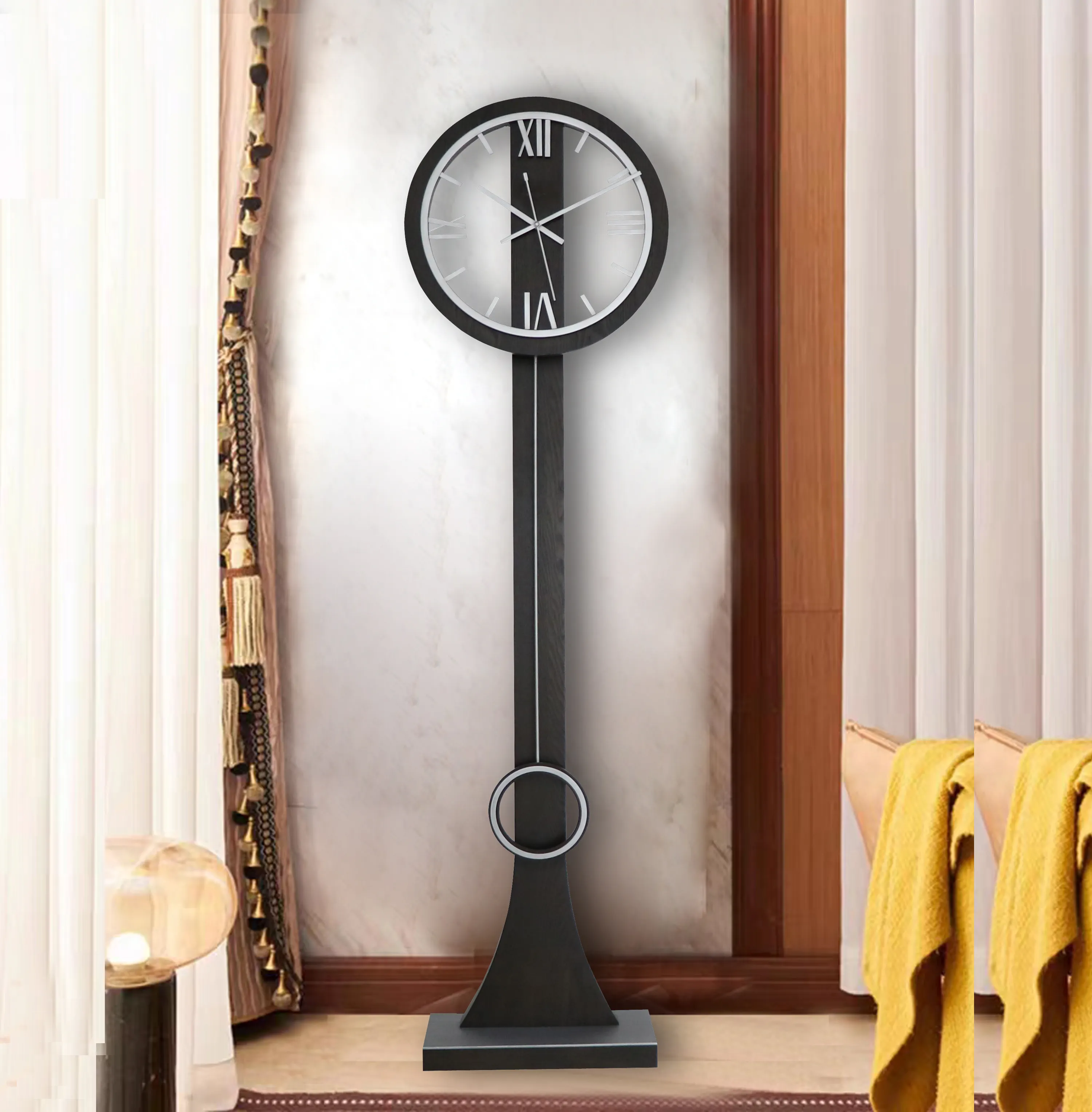 Relógio chão luxo Ironwood moderno combinado com avô andar relógio decorado sala
