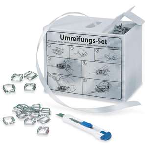 Umreifungs-Komplett-Set Mit Spenderbox + 1 Rolle Polyesterband 200 m Lang, 16 mm Breit + Bandspanner + 80 Metall-Verschlussklamm - Product Image 3