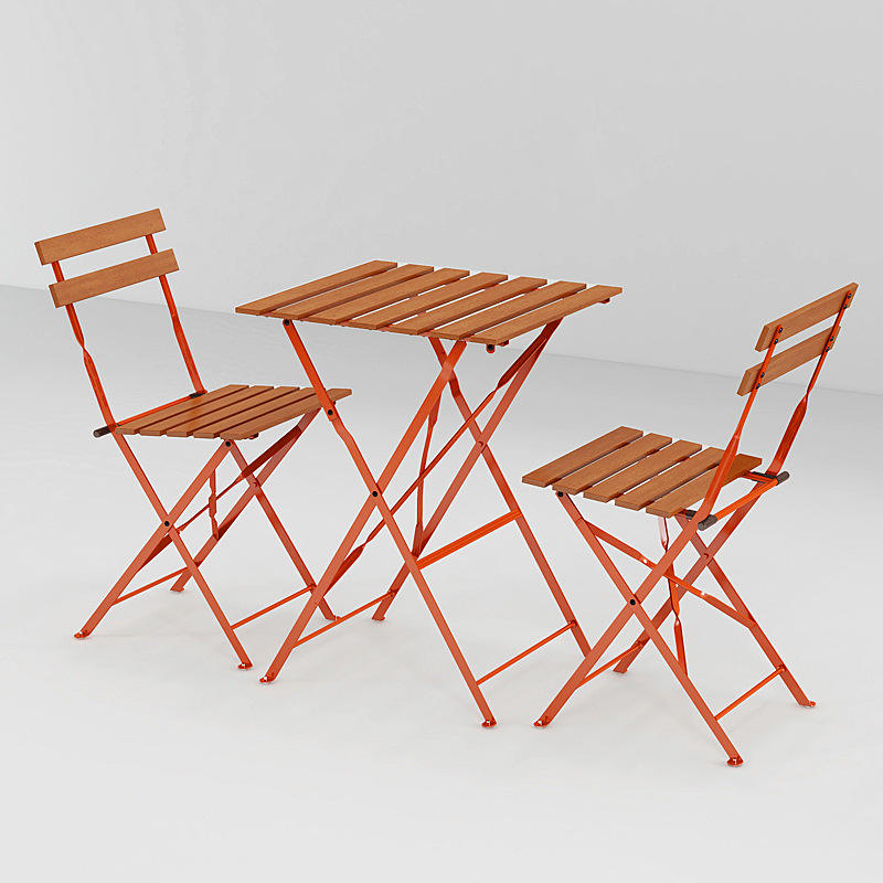 Tira de madera 1 mesa 2 sillas naranja