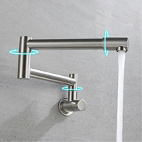 Robinet de cuisine mural pliable moderne en acier inoxydable 304 brossé, à eau froide, avec bras télescopique pivotant pour remplissage de casseroles, pour évier