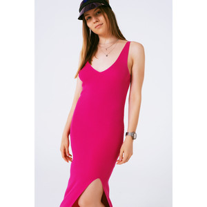 Abito Midaxi in Maglia Morbida a Costine in Fucsia - Product Image 3