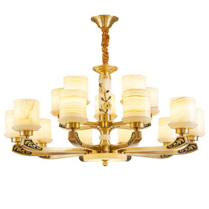 Lámpara de araña de cobre de estilo chino, lámpara de jade con múltiples cabezales, fuente de luz LED E27 para sala de estar, dormitorio, decoración del hogar - Product Image 3