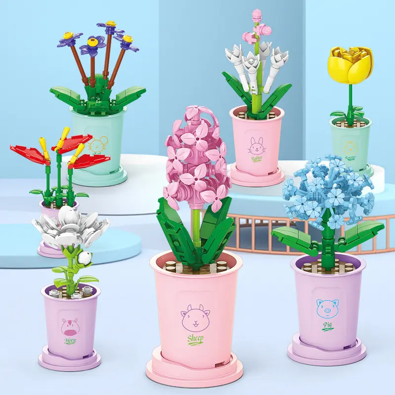 Bloc de construction Bouquet 3D modèle jouet chanceux Mini fleurs bricolage assemblage brique décoration de la maison plante en pot enfants jouet éducatif cadeau