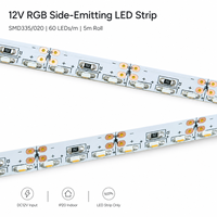 Bande LED latérale WISMART 12V SMD335 020 RGB, 60 LED/m, rouleau de 5 m, IP20, flexible, éclairage latéral pour décoration intérieure