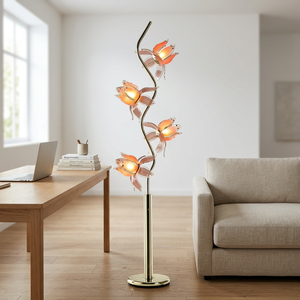 Lampadaire contemporain à 4 têtes en forme de lotus, sculpture florale, éclairage d'ambiance intérieur pour la décoration de la maison et les projets de villas - Product Image 1